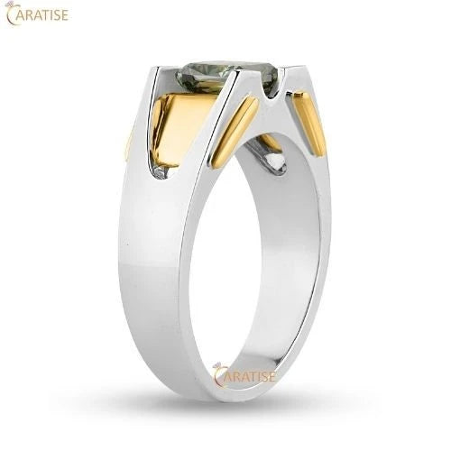 1.65 TDW F.G.Cushion Cut Diamond Men's Ring 925 Silver