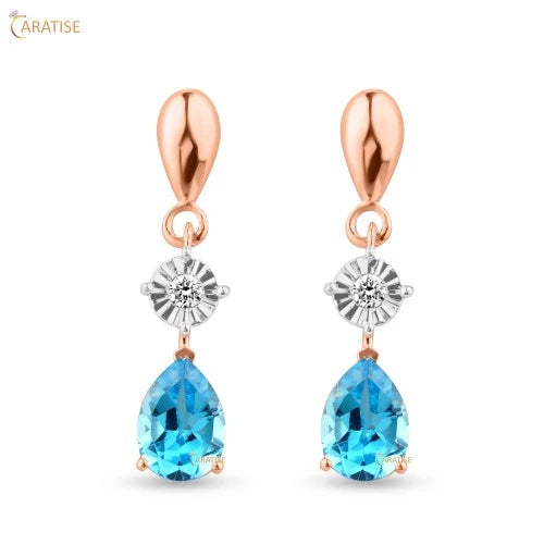 3.67 TDW Round & F.B. Pear Cut Diamond Drop & Dangle Earring 925 Silver