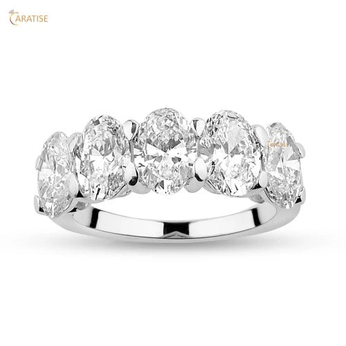 5.10 TDW Oval Cut Diamond Ring Eternity Band 925 Silver