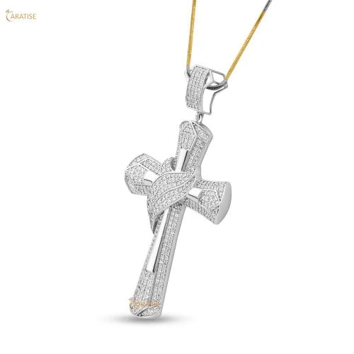 2.304 TDW Round Cut Diamond Cross Pendant 925 Silver
