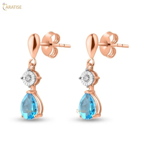 3.67 TDW Round & F.B. Pear Cut Diamond Drop & Dangle Earring 925 Silver