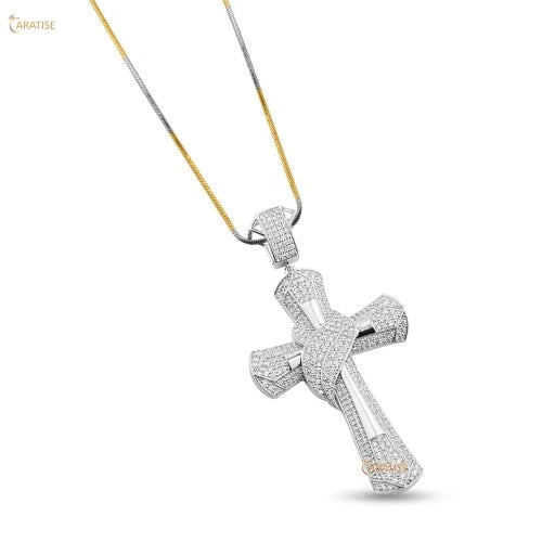 2.304 TDW Round Cut Diamond Cross Pendant 925 Silver