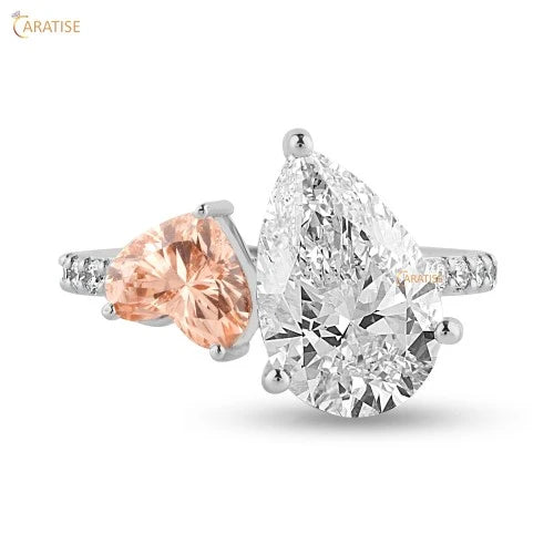 3.36 TDW F.P. Heart,Pear & Round Cut Moissanite Diamond Engagement Ring 925 Silver