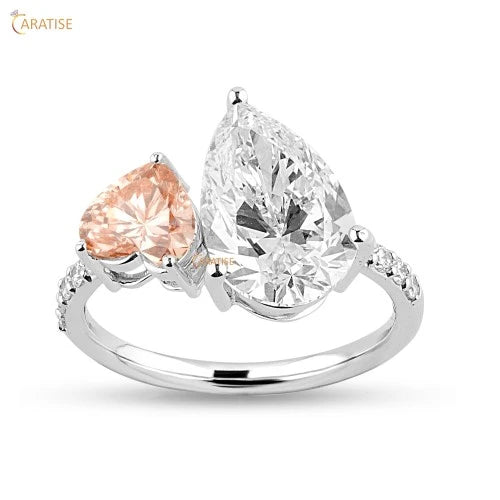 3.36 TDW F.P. Heart,Pear & Round Cut Moissanite Diamond Engagement Ring 925 Silver