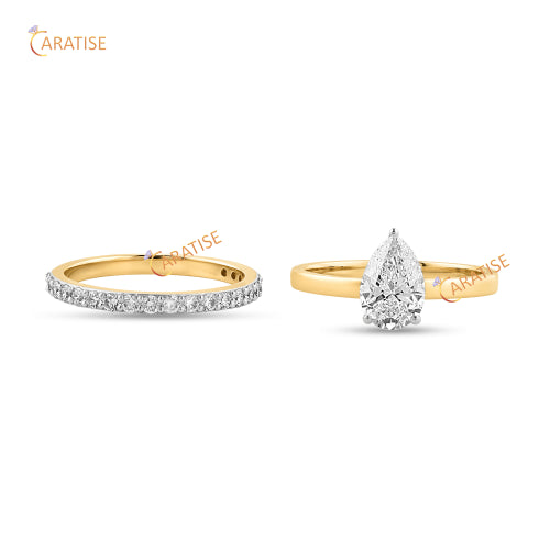 1.28 TDW Pear & Round Cut Moissanite Diamond Ring with Band 925 Silver