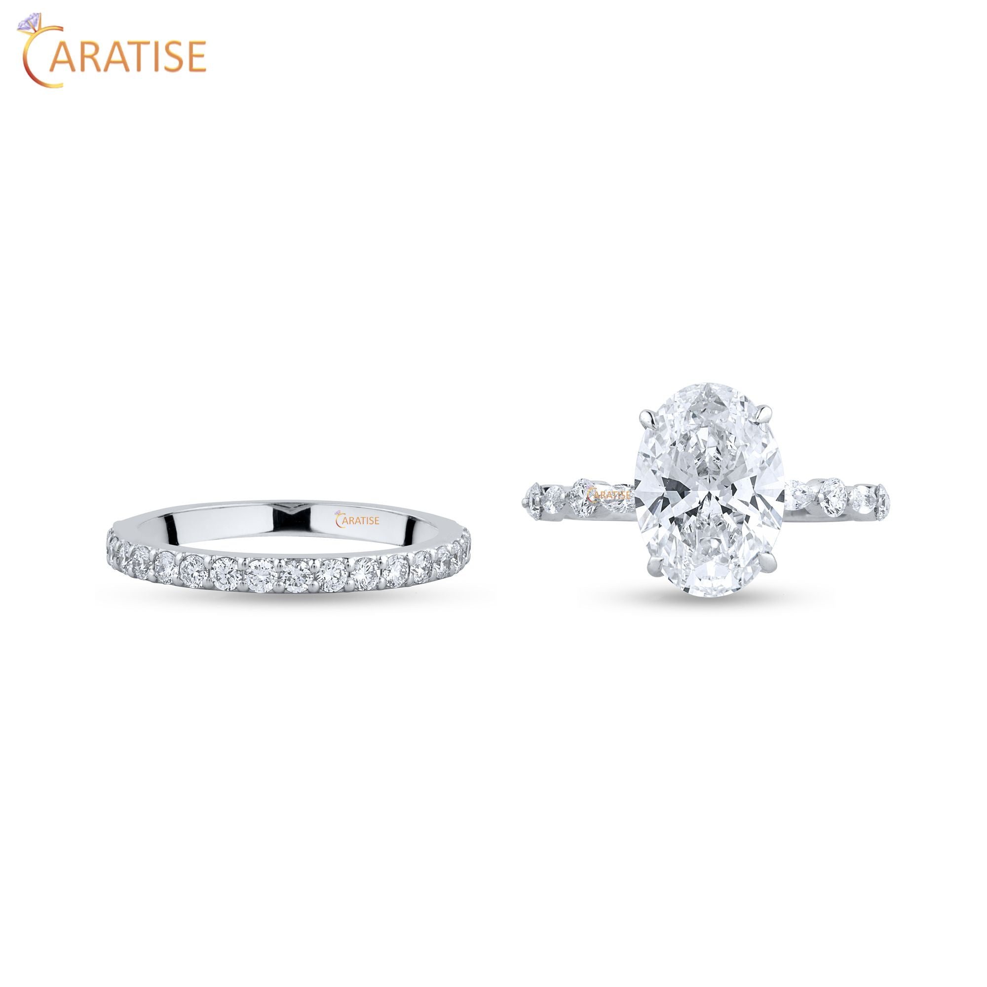 3.20 TDW Oval,Marquise & Round Cut Moissanite Diamond Ring | 925 Silver