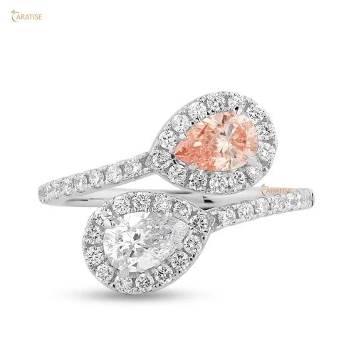 1.39 TDW F.P.Pear & Round Cut Diamond Engagement Ring 925 Silver