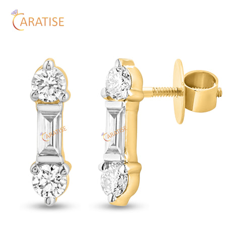 0.68 TDW Baguette & Round Diamond Stud Earring 925 Silver