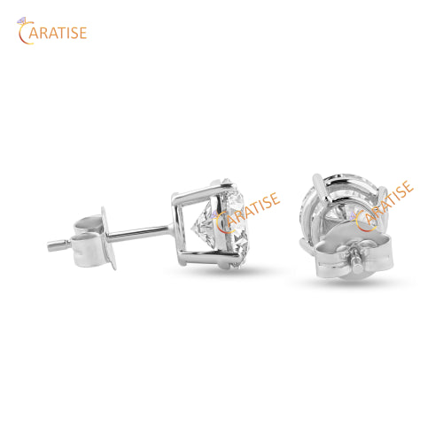 2.09 TDW  Round Cut Diamond Stud Earrings 925 Silver