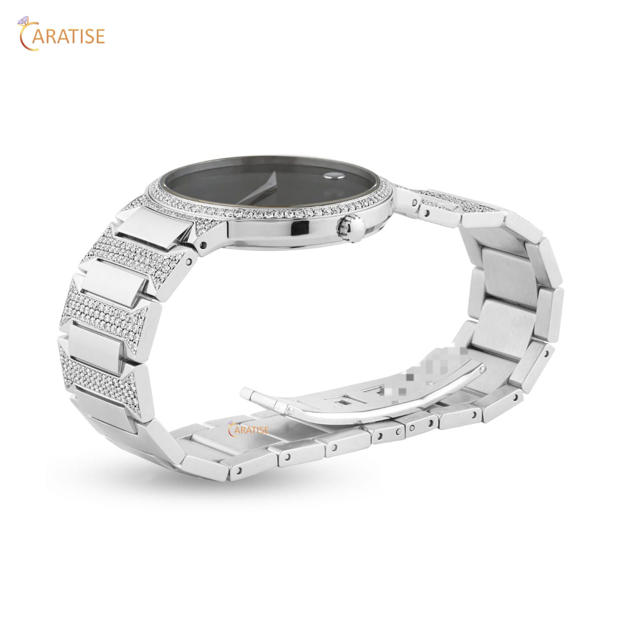 3.40 TDW Round Cut Diamond Watch | Stainless Steel | Moissanite Diamond | Glamorous Diamond Watch  | EF-VS Color