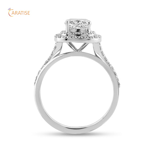 1.79 TDW Cushion & Round Cut Moissanite Diamond Halo Ring 925 Silver
