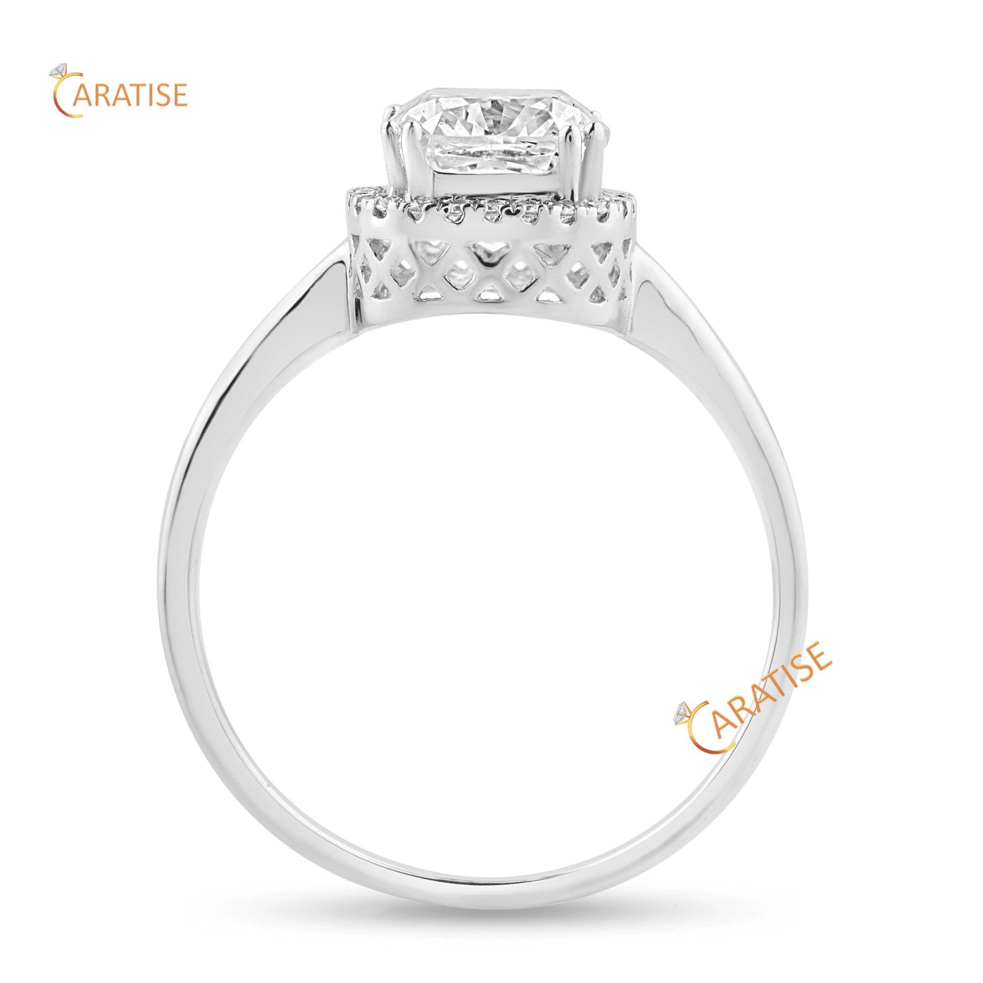 1.75 TDW Cushion & Round Cut Halo Pattern Diamond Ring 925 Silver