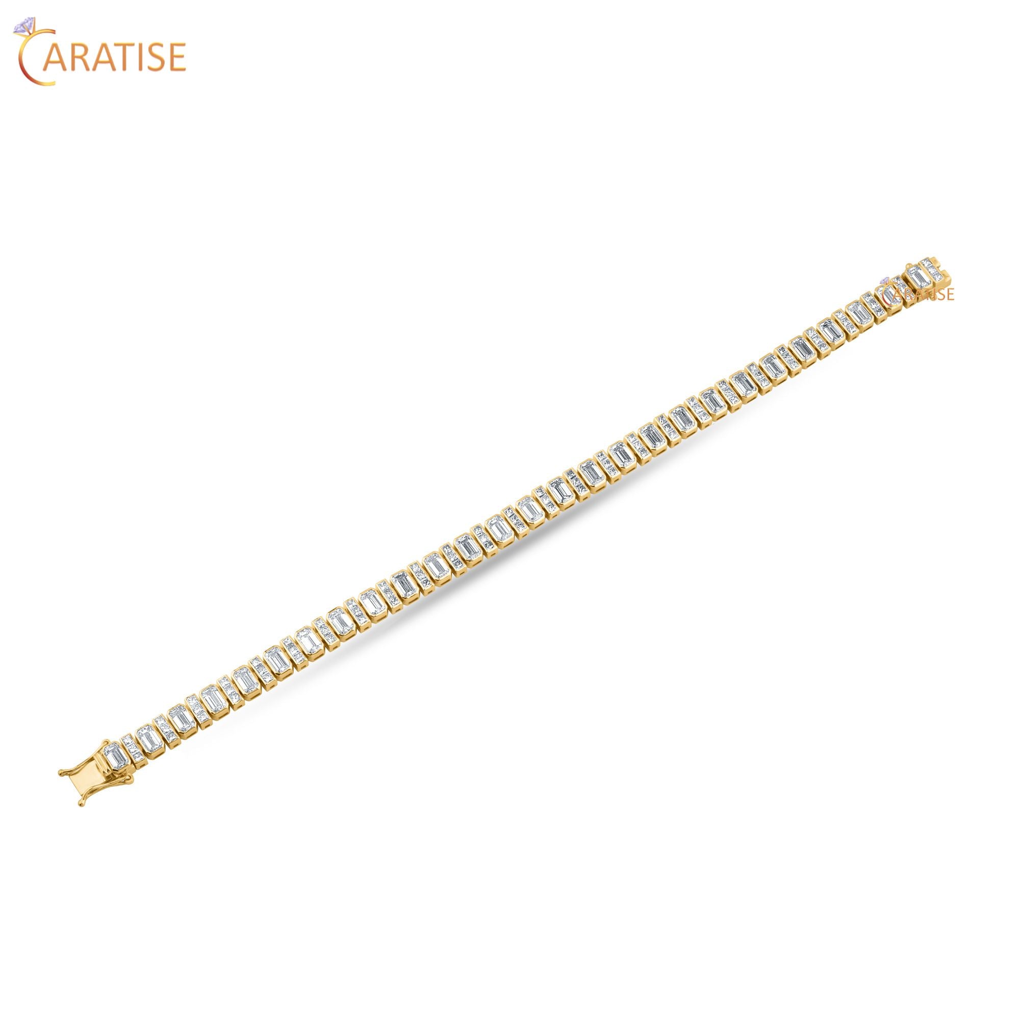 8.46 CT Emerald & Princess Cut Diamond Bracelet 925 Silver