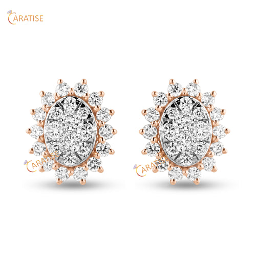 0.871 TDW Round Cut Diamond Pendant And Earring With Chain 925 Silver