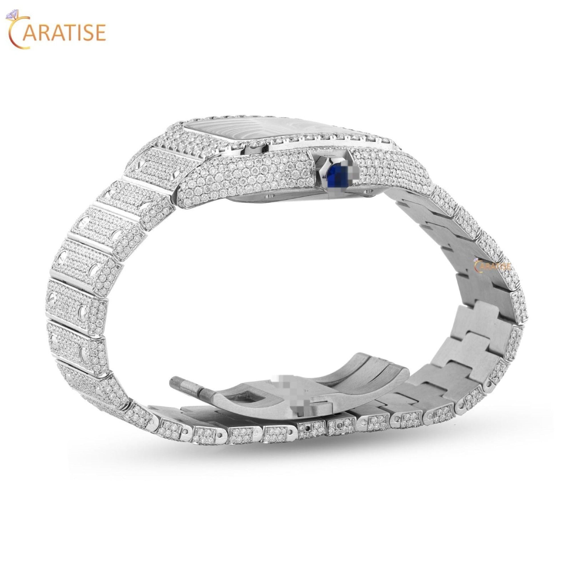 20.81 TDW Round Cut Moissanite Diamond Watch Stainless Steel