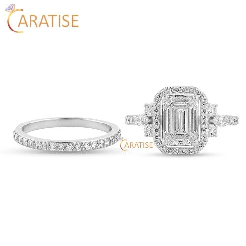 2.37 TDW Marquise,Emerald & Round Cut Diamond Ring with Band 925 Silver