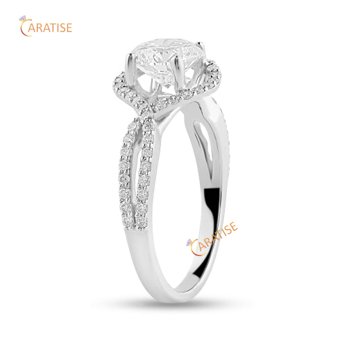 1.19 TDW Round Cut Moissanite Diamond Halo Ring 925 Silver