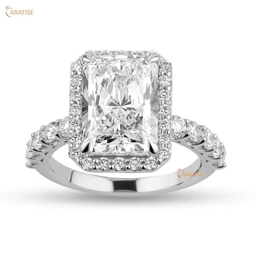 3.91 TDW Radiant & Round Cut Diamond Halo Ring 925 Silver
