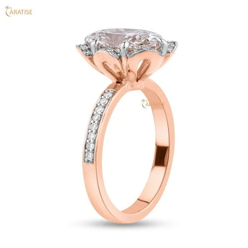 3.32 TDW Oval & Round Cut Diamond Solitaire Ring 925 Silver