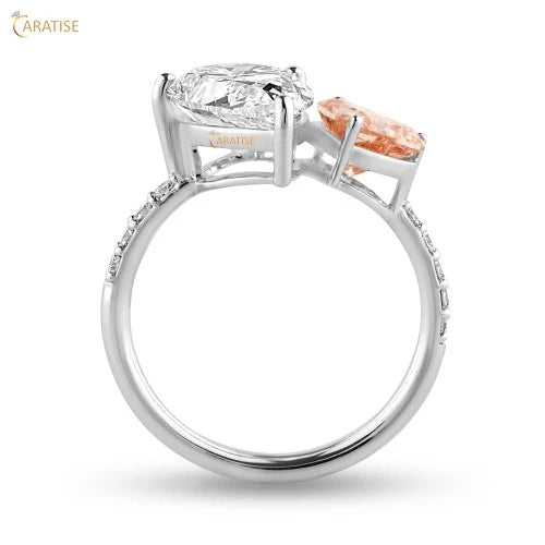 3.36 TDW F.P. Heart,Pear & Round Cut Moissanite Diamond Engagement Ring 925 Silver