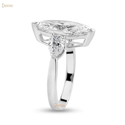 3.61 TDW Marquise & Pear Cut Diamond Three Stone Ring 925 Silver