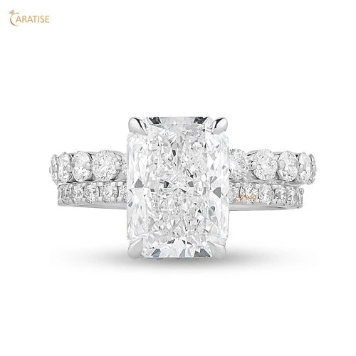 3.825 TDW Radiant & Round Diamond Ring with Band 925 Silver