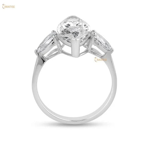 3.61 TDW Marquise & Pear Cut Diamond Three Stone Ring 925 Silver