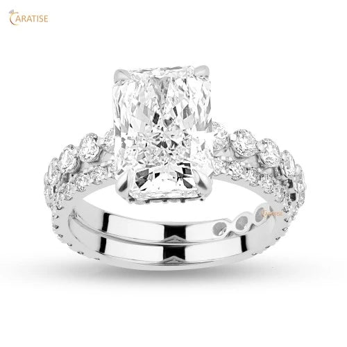 3.825 TDW Radiant & Round Diamond Ring with Band 925 Silver
