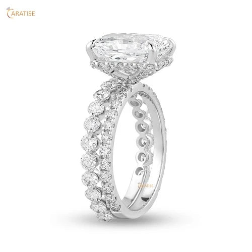3.825 TDW Radiant & Round Diamond Ring with Band 925 Silver