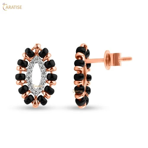 0.14 TDW Round Cut & Black Pearl Earring 925 Silver