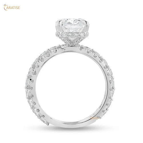 3.825 TDW Radiant & Round Diamond Ring with Band 925 Silver