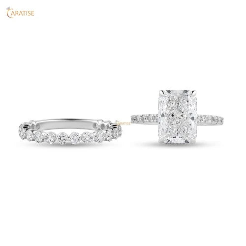 3.825 TDW Radiant & Round Diamond Ring with Band 925 Silver