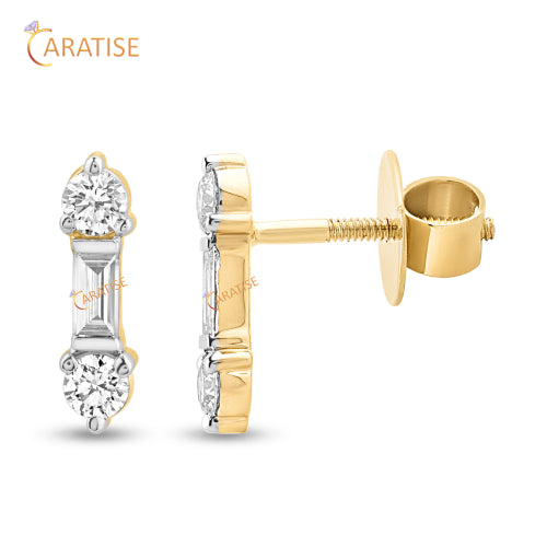 0.68 TDW Baguette & Round Diamond Stud Earring 925 Silver
