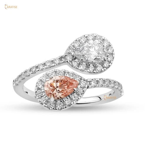 1.39 TDW F.P.Pear & Round Cut Diamond Engagement Ring 925 Silver