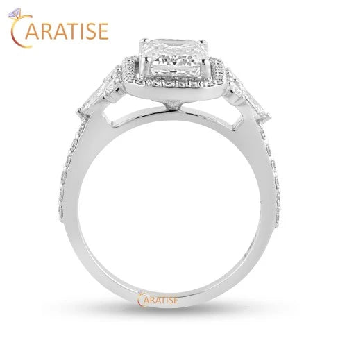 2.37 TDW Marquise,Emerald & Round Cut Diamond Ring with Band 925 Silver