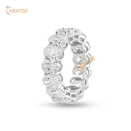 10.46 TDW Oval & Round Cut Diamond Ring With Band 925 Silver