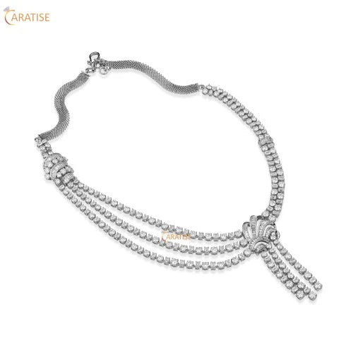 36.35 TDW Emerald, Baguette & Round Cut Diamond Necklace 925 Silver