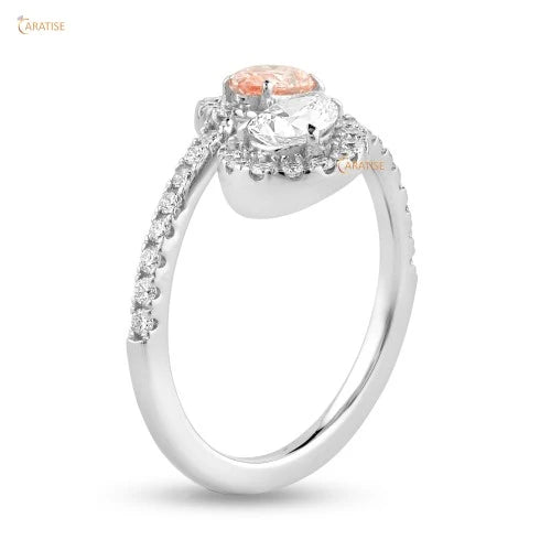 1.39 TDW F.P.Pear & Round Cut Diamond Engagement Ring 925 Silver