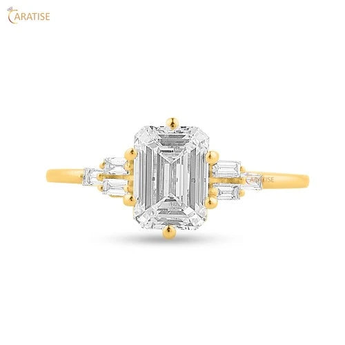 1.33 TDW Emerald & Baguette Cut Diamond Engagement Ring 925 Silver