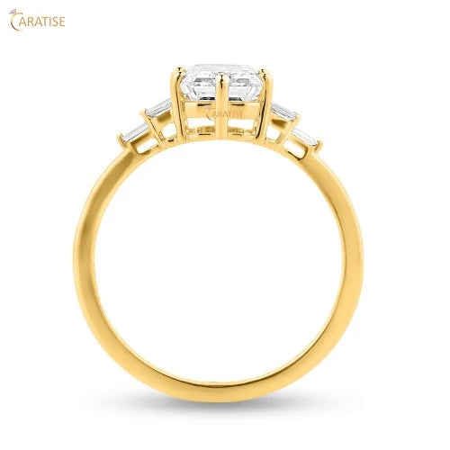 1.33 TDW Emerald & Baguette Cut Diamond Engagement Ring 925 Silver