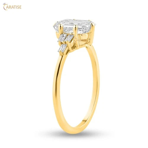 1.33 TDW Emerald & Baguette Cut Diamond Engagement Ring 925 Silver