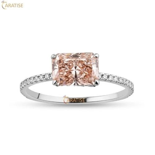 1.39 TDW F.P. Radiant & Round Cut Moissanite Diamond Engagement Ring 925 Silver