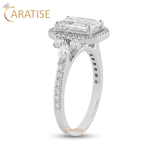 2.37 TDW Marquise,Emerald & Round Cut Diamond Ring with Band 925 Silver