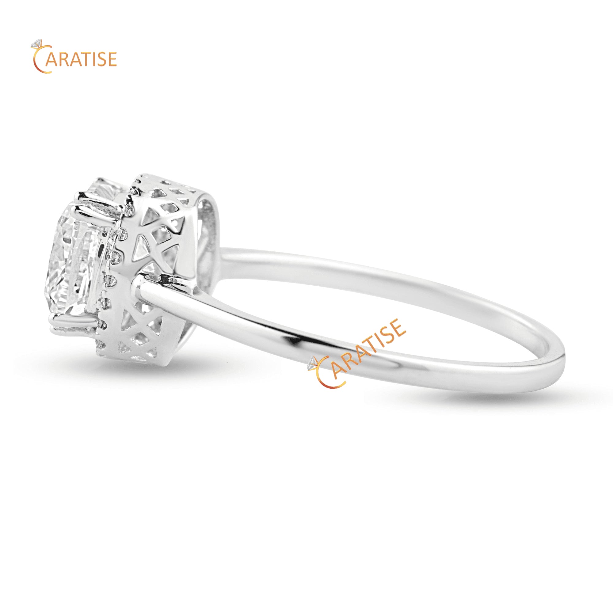 1.75 TDW Cushion & Round Cut Halo Pattern Diamond Ring 925 Silver
