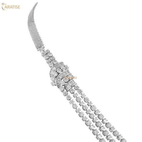 36.35 TDW Emerald, Baguette & Round Cut Diamond Necklace 925 Silver