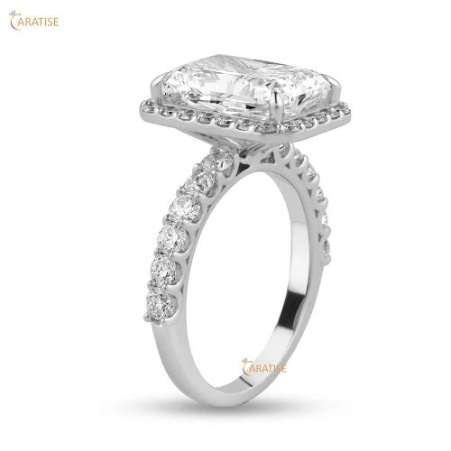 3.91 TDW Radiant & Round Cut Diamond Halo Ring 925 Silver