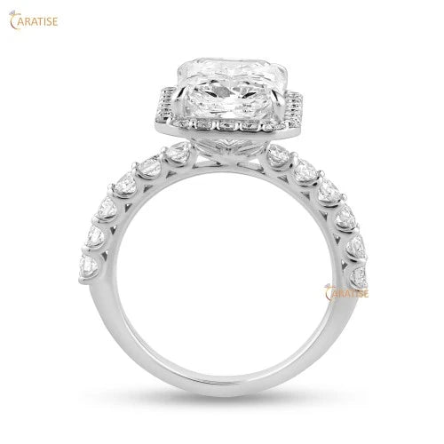 3.91 TDW Radiant & Round Cut Diamond Halo Ring 925 Silver
