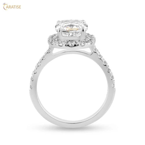 3.00 TDW Cushion & Round Cut Diamond Halo Ring 925 Silver