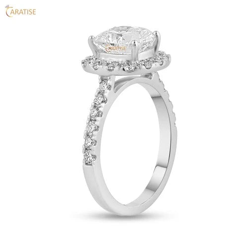 3.00 TDW Cushion & Round Cut Diamond Halo Ring 925 Silver