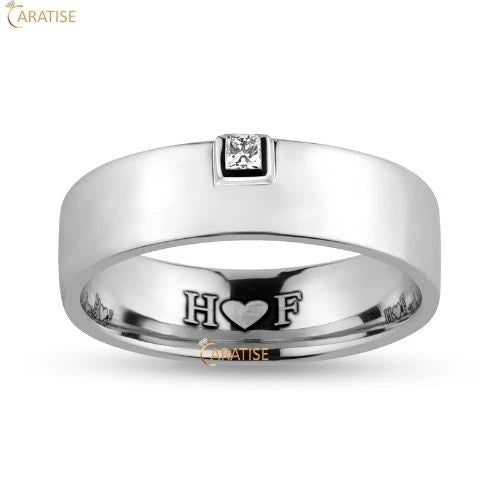 0.12 TDW Princess Cut Diamond Men's Band 925 Silver